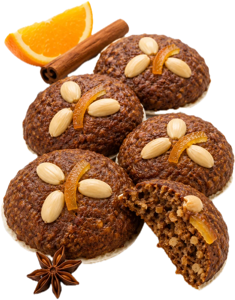 Runde Lebkuchen auf Oblaten mit Mandeln und Orangenschale, ohne Glasur
